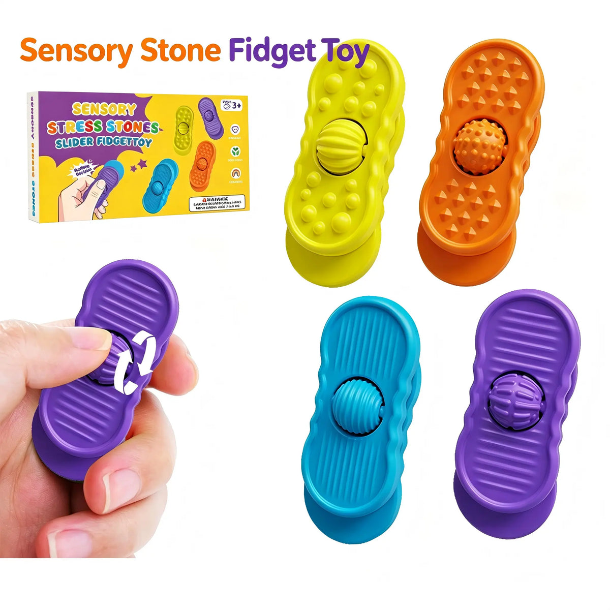 Sensory Fidget Toys Stones for Kids Silicone Stress Relief Toys Sensory Boards 4 Pack