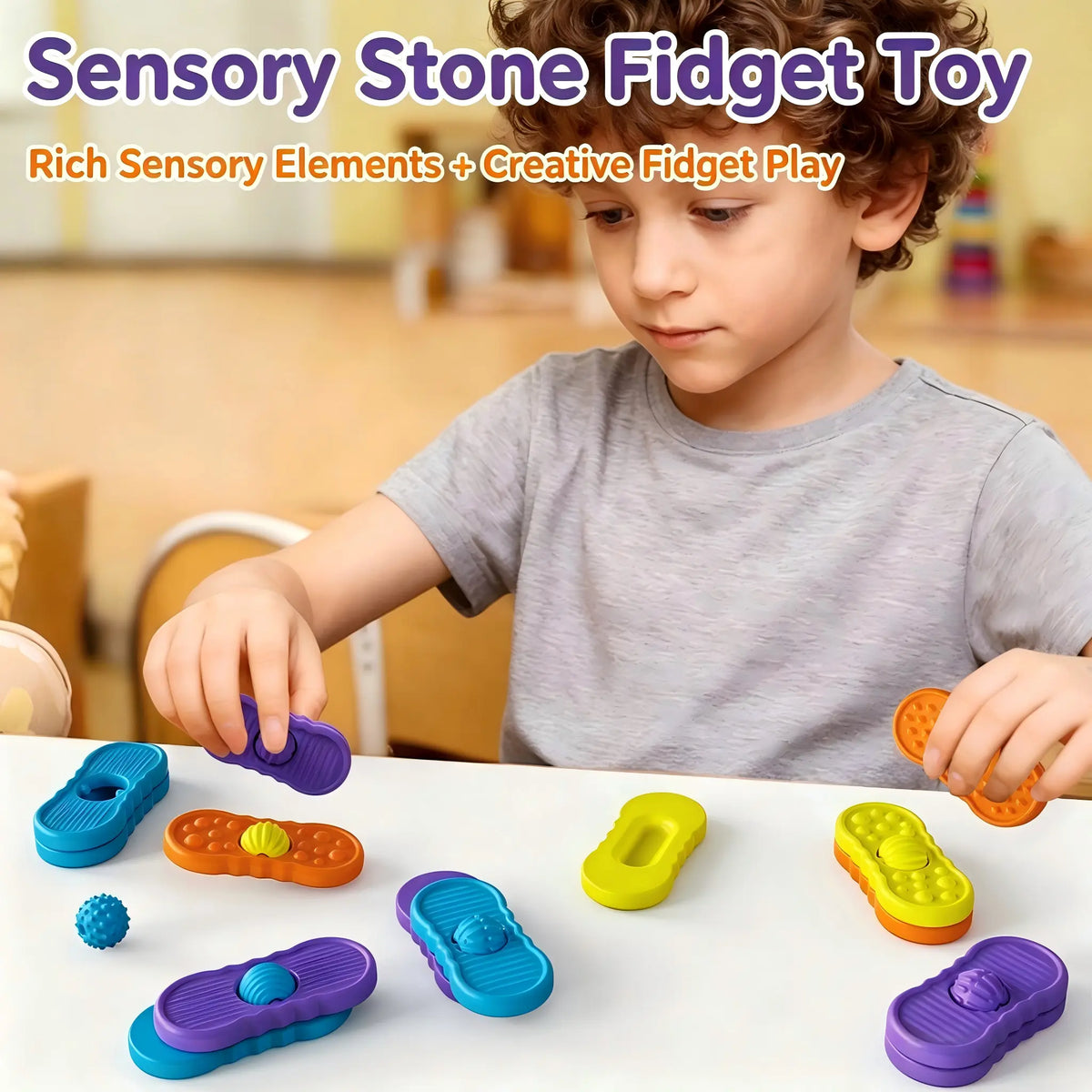 Sensory Fidget Toys Stones for Kids Silicone Stress Relief Toys Sensory Boards 4 Pack