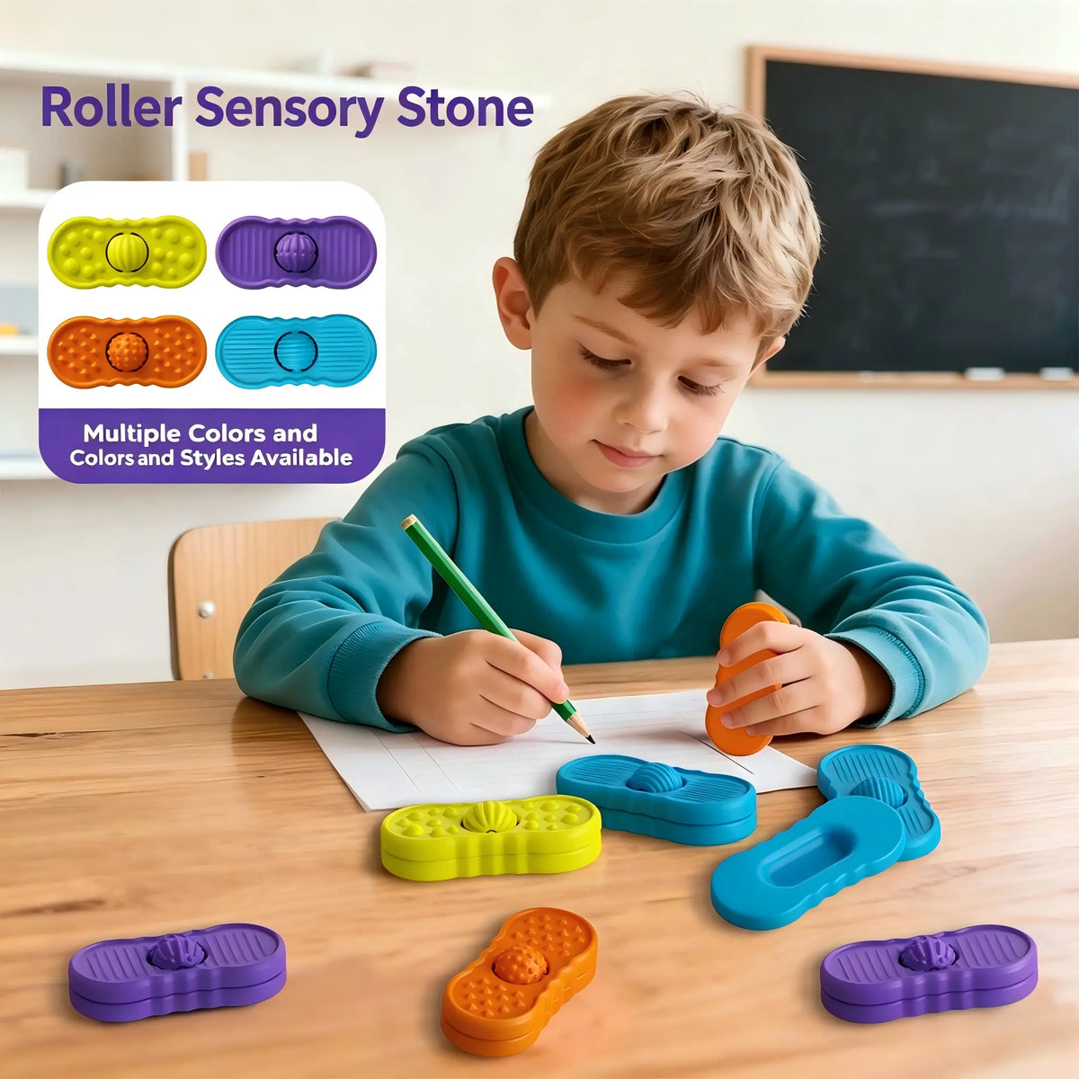 Sensory Fidget Toys Stones for Kids Silicone Stress Relief Toys Sensory Boards 4 Pack