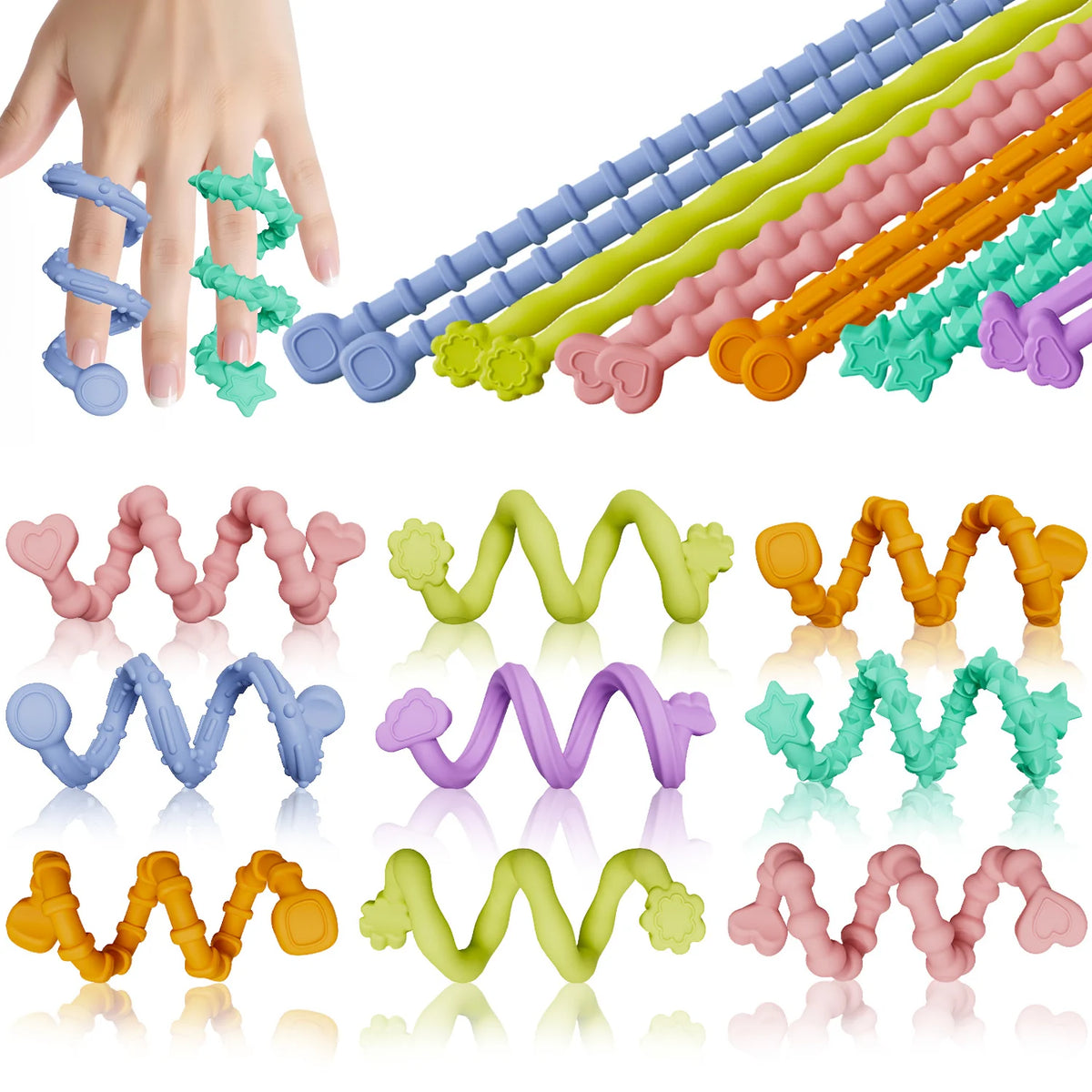 Fidget Toys Twist Sticks Sensory Toys for Kids Stress Relief Silicone Decompression Toys 6 Pack