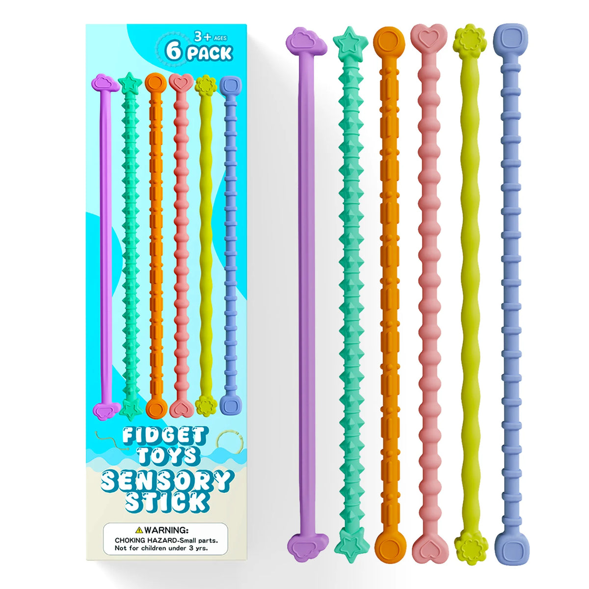 Fidget Toys Twist Sticks Sensory Toys for Kids Stress Relief Silicone Decompression Toys 6 Pack