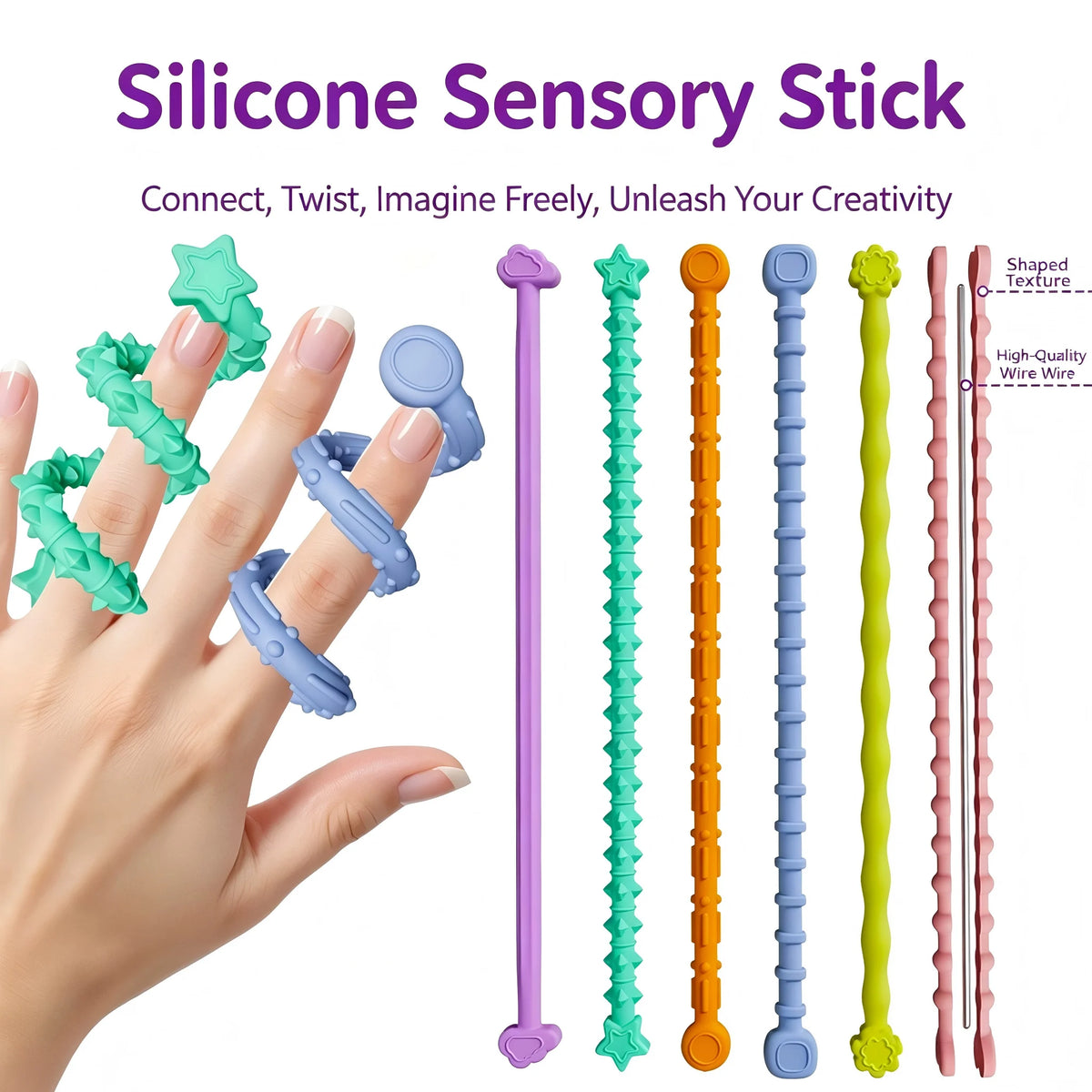 Fidget Toys Twist Sticks Sensory Toys for Kids Stress Relief Silicone Decompression Toys 6 Pack